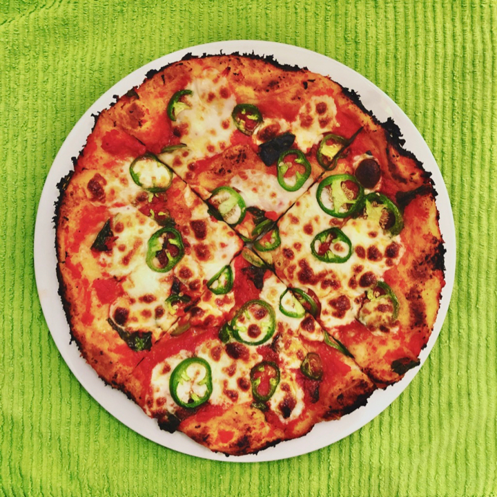 Pan pizza with jalapeño, home-made crust...